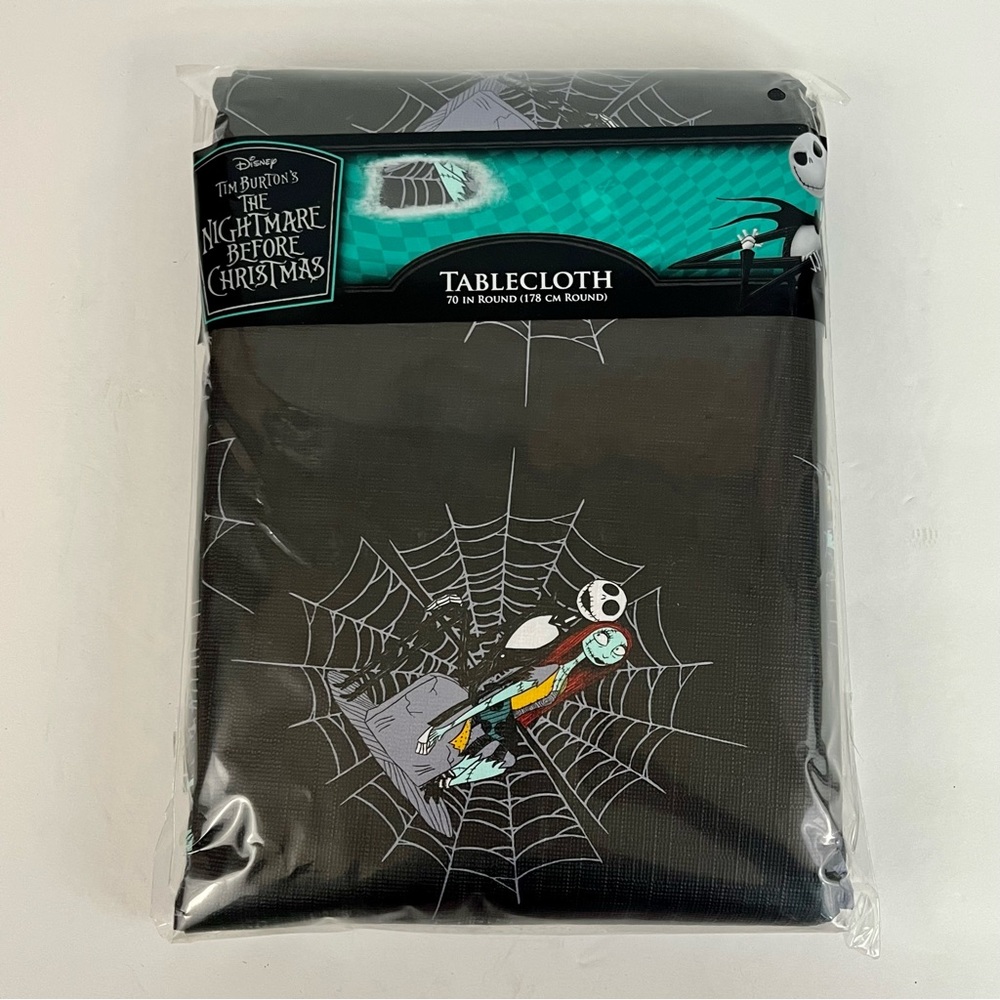 The Nightmare Before Christmas Black Tablecloth Jack Skellington Sally 70” Round